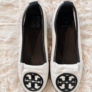 Tory Burch Black and White Canvas Flats